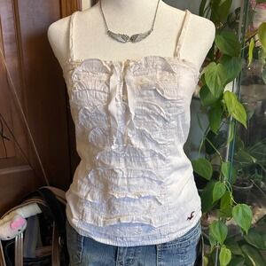 Y2K Hollister Coquette White Ruffle Lace Tank Top Corset Style Size Small